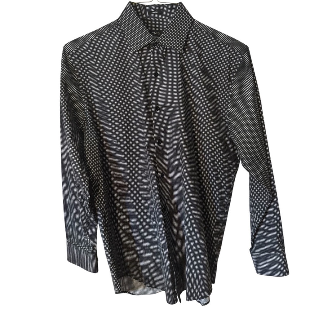 Jones New York Dress Shirt Medium 15 1/2 32/33 Black White Geo Pattern Stretch
